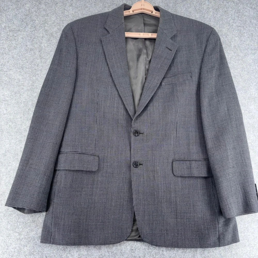 Chaps Mens 42R Blazer 100% Lambswool Grey Micro Houndstooth Sport Coat 2HX0207